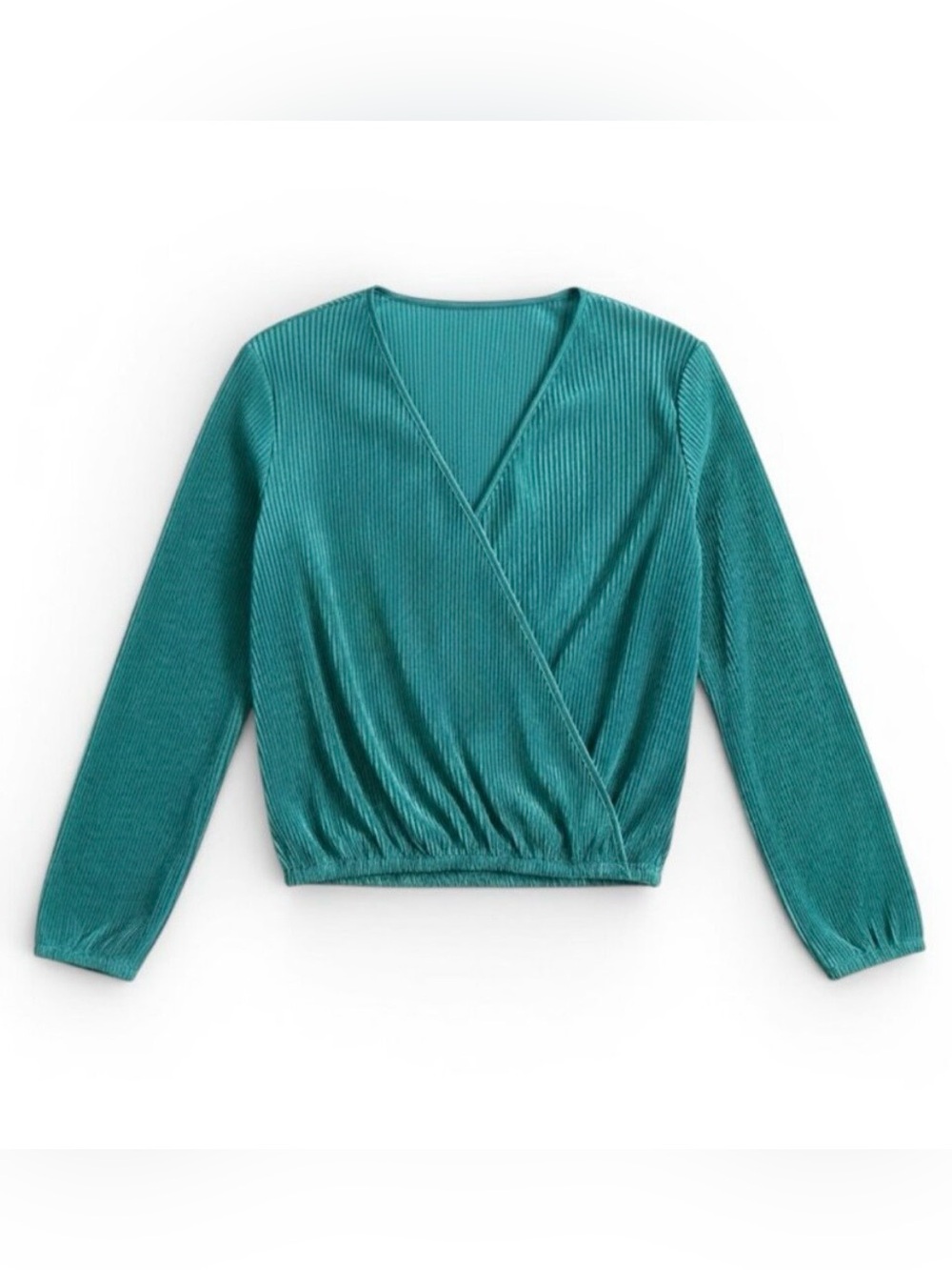 NWT Cupshe Teal V-Neck Wrap Long Sleeve Top